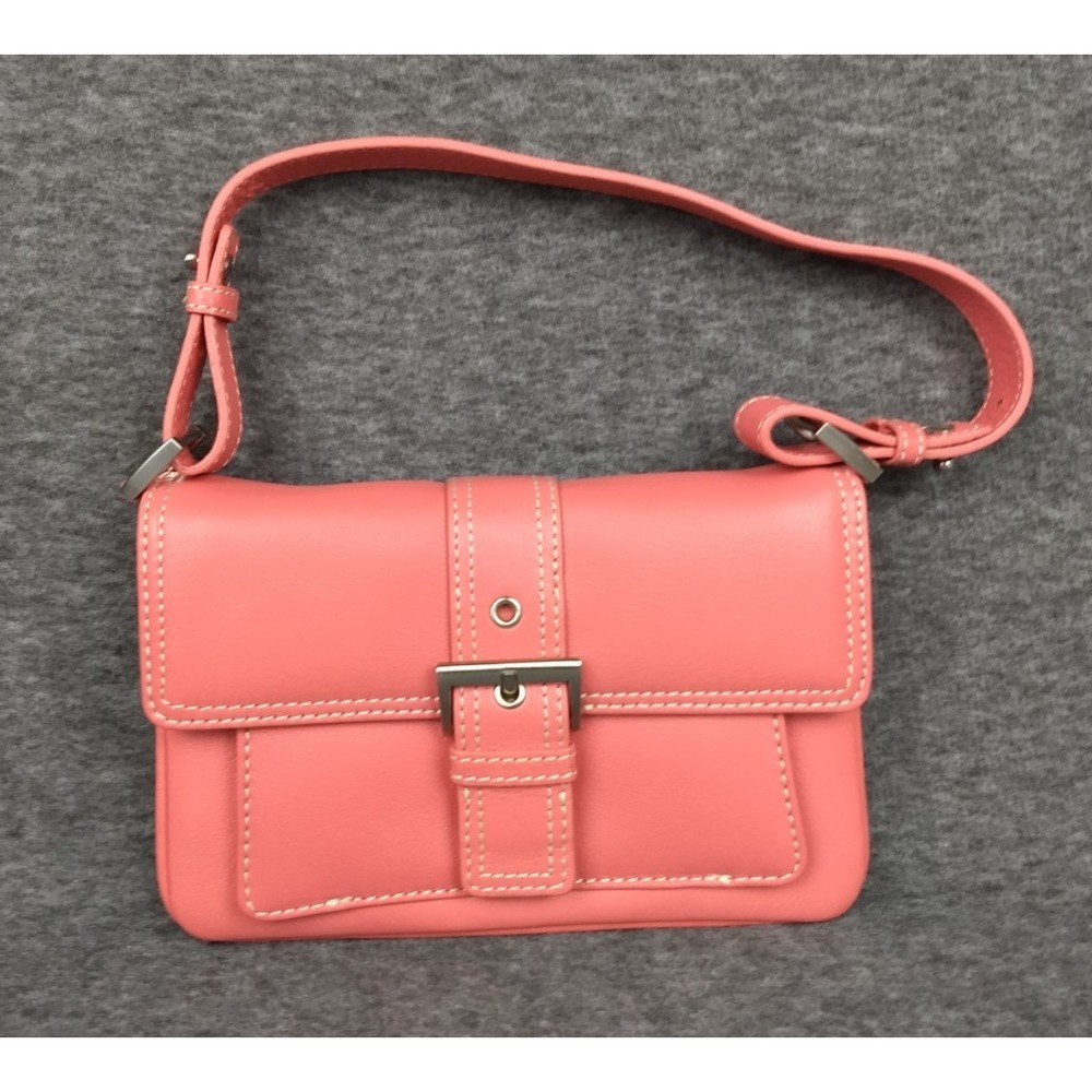 Talbots Leather Purse Coral Contrast Stitching Buckle Flap Magnetic Close NWOT